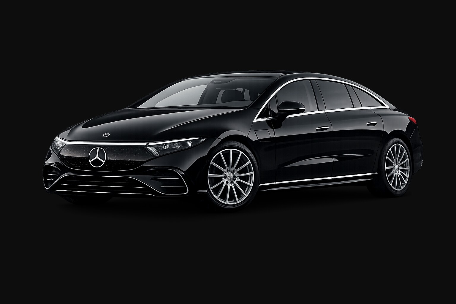 Black Mercedes EQS electric luxury sedan