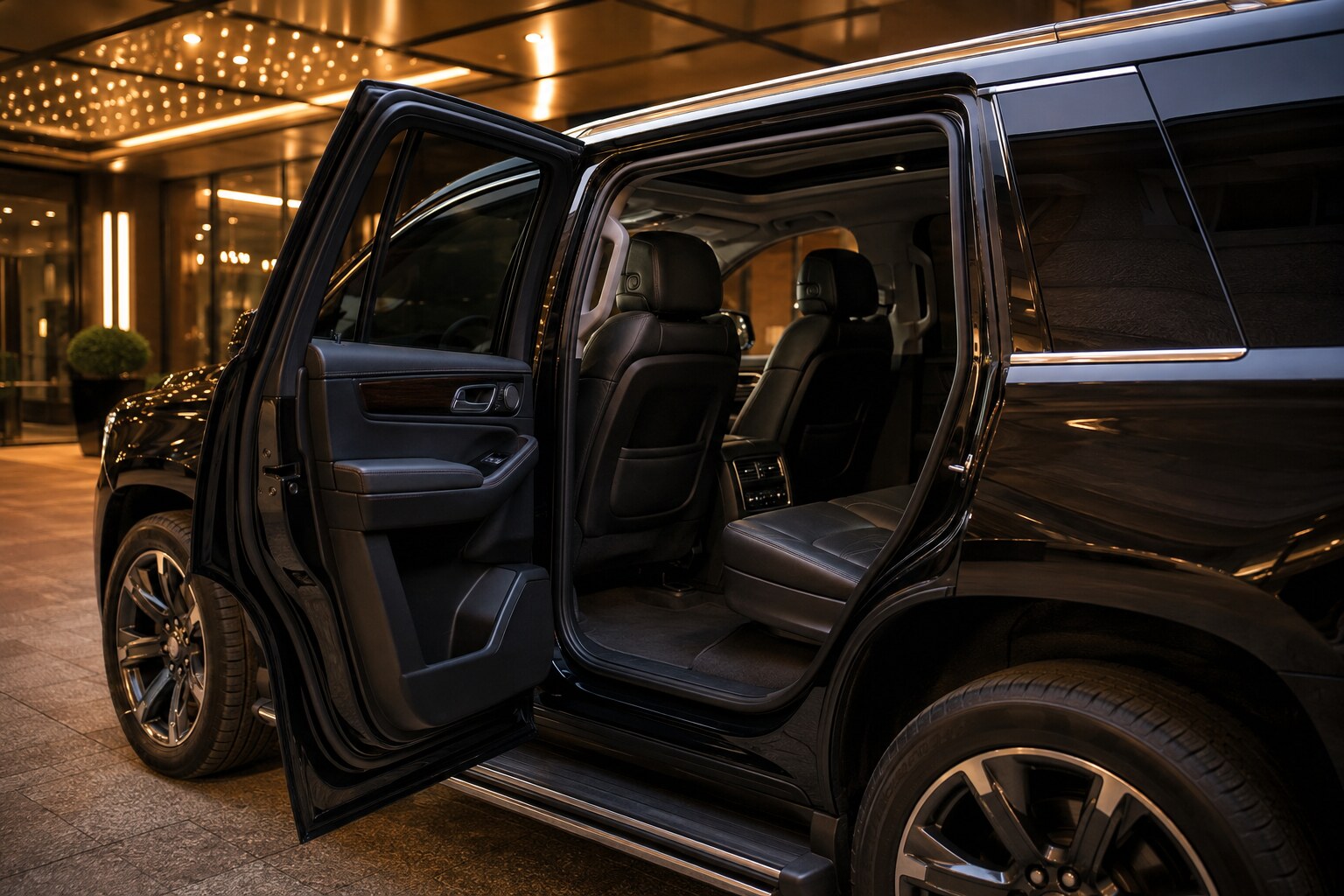 Spacious rear passenger cabin of a Crystal Limo luxury SUV